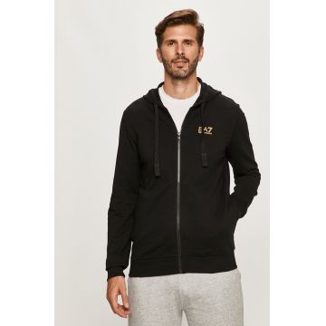 EA7 Emporio Armani bluza barbati, culoarea negru, cu glugă, cu imprimeu