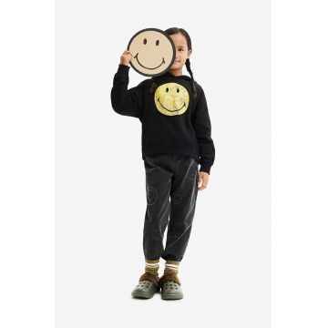 Desigual hanorac de bumbac pentru copii culoarea negru, cu glugă, cu imprimeu Desigual hanorac de bumbac pentru copii culoarea negru, cu glugă, cu imprimeu