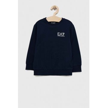 EA7 Emporio Armani hanorac de bumbac pentru copii culoarea albastru marin, cu imprimeu EA7 Emporio Armani hanorac de bumbac pentru copii culoarea albastru marin, cu imprimeu