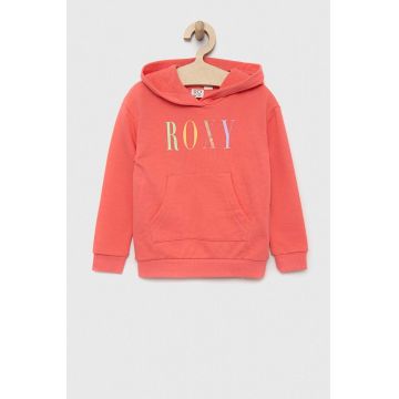 Roxy bluza copii culoarea portocaliu, cu glugă, cu imprimeu