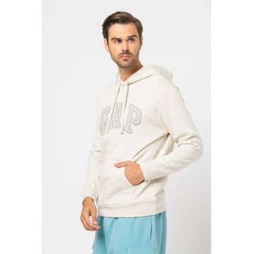 Hanorac cu buzunar kangaroo si imprimeu logo supradimensionat - Alb fildes