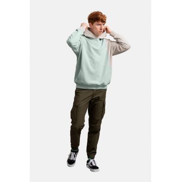 Hanorac unisex cu maneci contrastante - Alb fildes/Verde menta