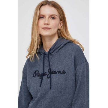 Pepe Jeans bluza Nanette femei, culoarea albastru marin, cu glugă, cu imprimeu
