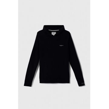 Pepe Jeans hanorac de bumbac pentru copii culoarea albastru marin, cu glugă, neted Pepe Jeans hanorac de bumbac pentru copii culoarea albastru marin, cu glugă, neted