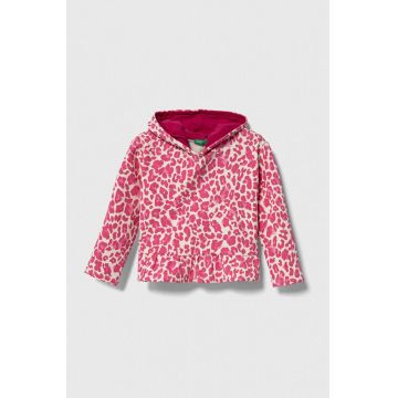 United Colors of Benetton bluza copii culoarea roz, cu glugă, modelator