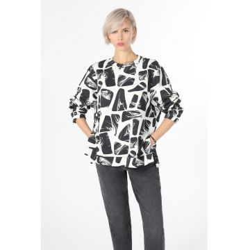 Bluza sport de bumbac cu decolteu la baza gatului si imprimeu abstract Bluza sport de bumbac cu decolteu la baza gatului si imprimeu abstract