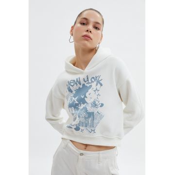 Hanorac crop cu imprimeu
