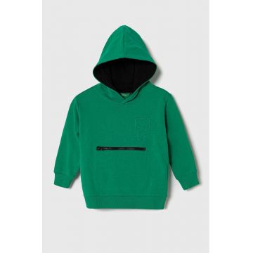 United Colors of Benetton hanorac de bumbac pentru copii culoarea verde, cu glugă, cu imprimeu