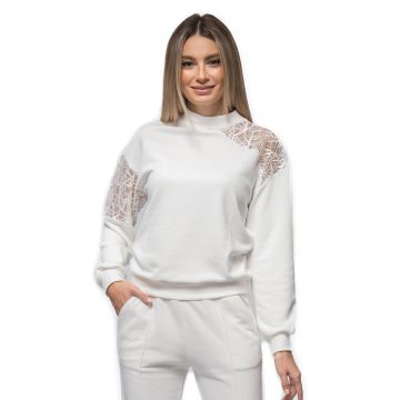 Bluza sport cu detalii brodate si dantela Tania - Alb