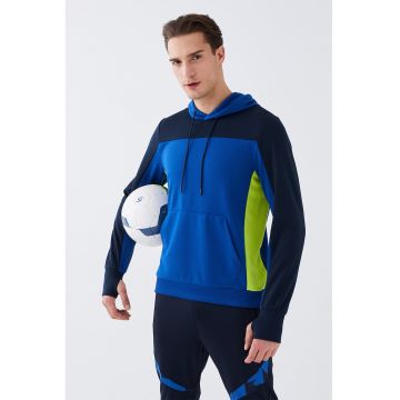 Hanorac cu model colorblock si buzunar kangaroo - Negru/Galben/Bleumarin