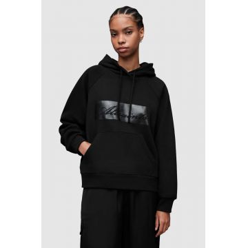 AllSaints bluza Elle femei, culoarea negru, cu glugă, cu imprimeu