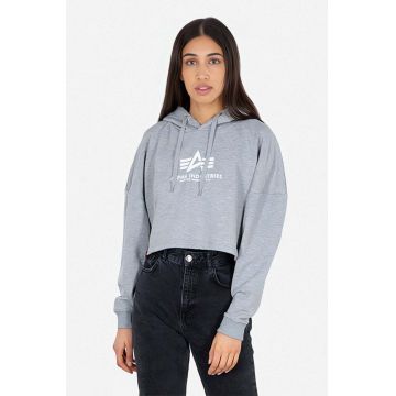 Alpha Industries bluză Sweats & Hoodys femei, culoarea gri, cu glugă, cu imprimeu 116057.230-grey Alpha Industries bluză Sweats & Hoodys femei, culoarea gri, cu glugă, cu imprimeu 116057.230-grey