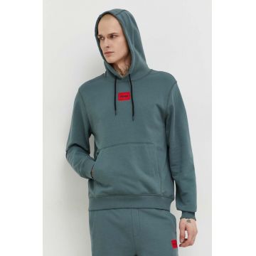 HUGO hanorac de bumbac barbati, culoarea verde, cu glugă, cu imprimeu, 50458700