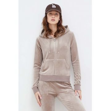 Juicy Couture bluză din velur culoarea bej, cu glugă, neted