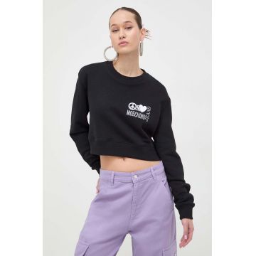 Moschino Jeans hanorac de bumbac femei, culoarea negru, cu imprimeu Moschino Jeans hanorac de bumbac femei, culoarea negru, cu imprimeu