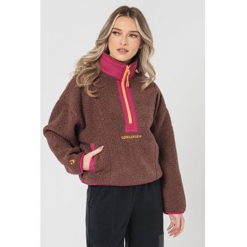 Bluza de trening din blana shearling sintetica cu maneci cazute - Maro