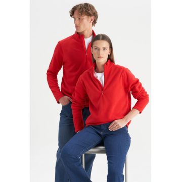 Bluza de trening din fleece cu fenta cu fermoar - Rosu vermillion