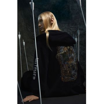 Medicine bluza femei, culoarea negru, cu glugă, cu imprimeu