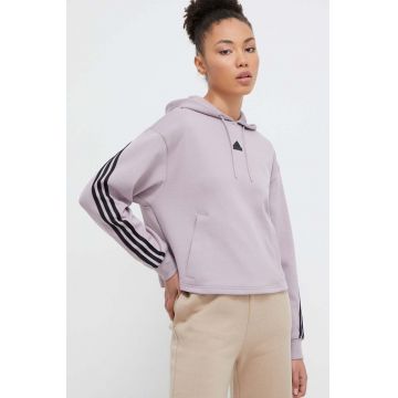 adidas bluză femei, culoarea violet, cu glugă, cu imprimeu  IS3886
