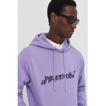 The Kooples hanorac de bumbac barbati, culoarea violet, cu glugă, cu imprimeu The Kooples hanorac de bumbac barbati, culoarea violet, cu glugă, cu imprimeu