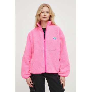 American Vintage hanorac fleece culoarea roz, cu imprimeu