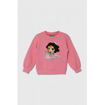 United Colors of Benetton hanorac de bumbac pentru copii x DC culoarea roz, cu imprimeu