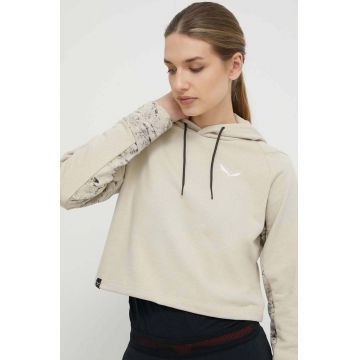 Salewa hanorac Lavaredo Hemp culoarea bej, cu glugă, cu imprimeu Salewa hanorac Lavaredo Hemp culoarea bej, cu glugă, cu imprimeu