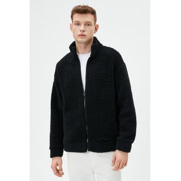 Bluza de trening din material teddy cu fermoar