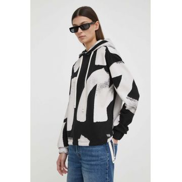 G-Star hanorac de bumbac femei, culoarea negru, cu glugă, cu imprimeu