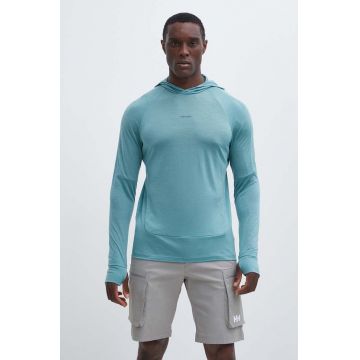 Icebreaker hanorac 125 Cool-Lite Merino Blend Sphere culoarea verde, cu glugă, neted, IB0A56EUA751 Icebreaker hanorac 125 Cool-Lite Merino Blend Sphere culoarea verde, cu glugă, neted, IB0A56EUA751