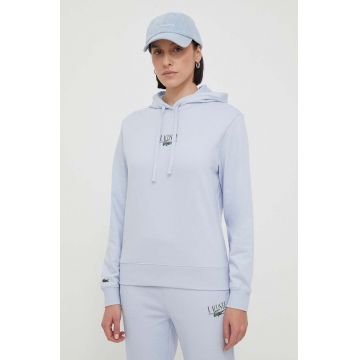 Lacoste bluza femei, culoarea negru, cu glugă, cu imprimeu Lacoste bluza femei, culoarea negru, cu glugă, cu imprimeu