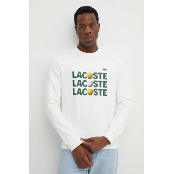 Lacoste hanorac de bumbac barbati, culoarea bej, cu imprimeu Lacoste hanorac de bumbac barbati, culoarea bej, cu imprimeu