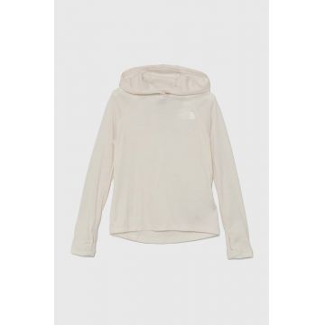 The North Face bluza copii SUMMER LT SUN HOODIE culoarea bej, cu glugă, neted