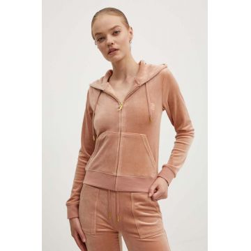 Juicy Couture bluză din velur ROBERTSON GOLD culoarea bej, cu glugă, neted, JCAP176G Juicy Couture bluză din velur ROBERTSON GOLD culoarea bej, cu glugă, neted, JCAP176G