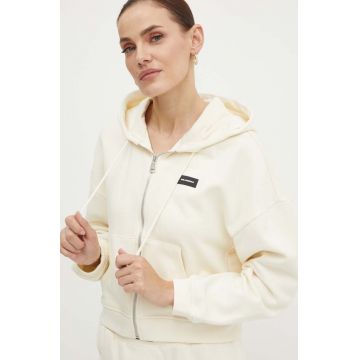 Karl Lagerfeld hanorac de bumbac femei, culoarea bej, cu glugă, neted, 245W2112