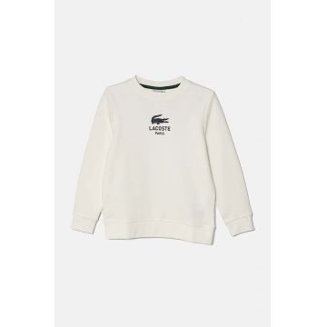 Lacoste hanorac de bumbac pentru copii culoarea alb, cu imprimeu, SJ3005