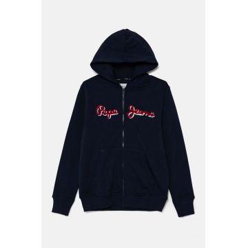 Pepe Jeans bluza copii NEW LAMONTY ZIP culoarea albastru marin, cu glugă, melanj, PB581612