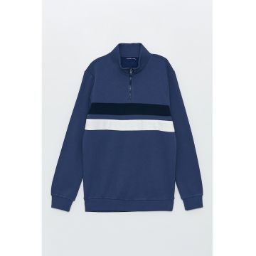 Bluza de trening din amestec de bumbac cu fenta cu fermoar - Albastru indigo