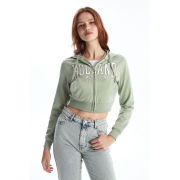 Hanorac crop cu imprimeu text