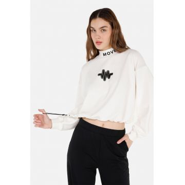 Bluza crop de trening cu maneci cazute - Alb murdar