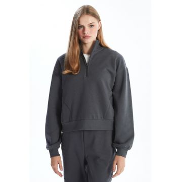 Bluza de trening crop cu fenta cu fermoar