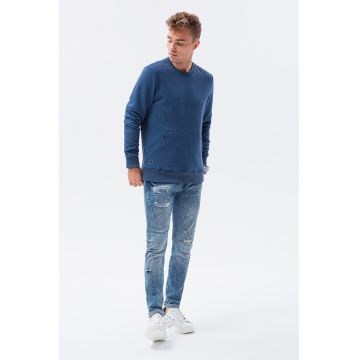 Bluza sport cu decolteu la baza gatului si buzunare oblice - Albastru inchis -