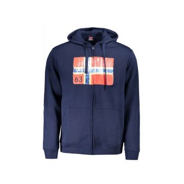 Hanorac cu fermoar barbati - cu 2 buzunare exterioare - cu imprimeu cu logo - Regular fit -  Bleumarin