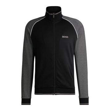 Hanorac din amestec de bumbac cu fermoar si maneci raglan