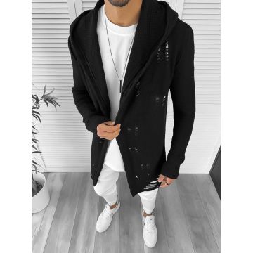 Cardigan barbati negru cu gluga slim fit ZR T3559 k7-5 Cardigan barbati negru cu gluga slim fit ZR T3559 k7-5