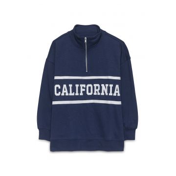 Bluza de trening cu imprimeu text si maneci cazute