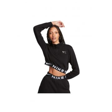 Bluza sport crop cu fermoar scurt si logo