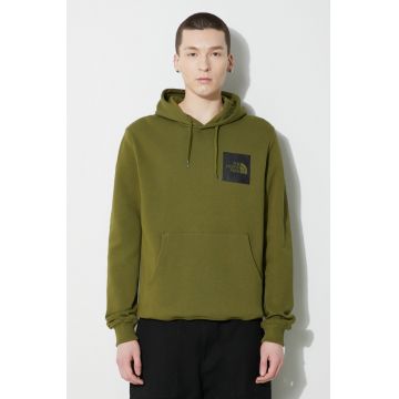 The North Face hanorac de bumbac M Fine Hoodie barbati, culoarea verde, cu glugă, cu imprimeu, NF0A5ICXPIB1