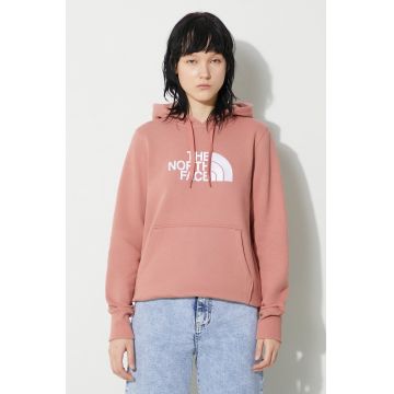 The North Face hanorac de bumbac W Drew Peak Pullover Hoodie femei, culoarea roz, cu glugă, NF0A55ECNXQ1