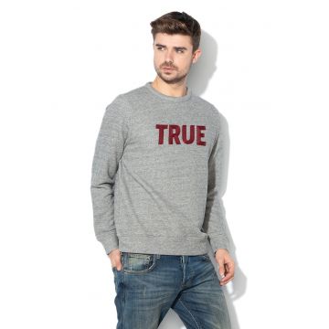 Bluza sport cu decolteu la baza gatului si aplicatie text - Gri melange -